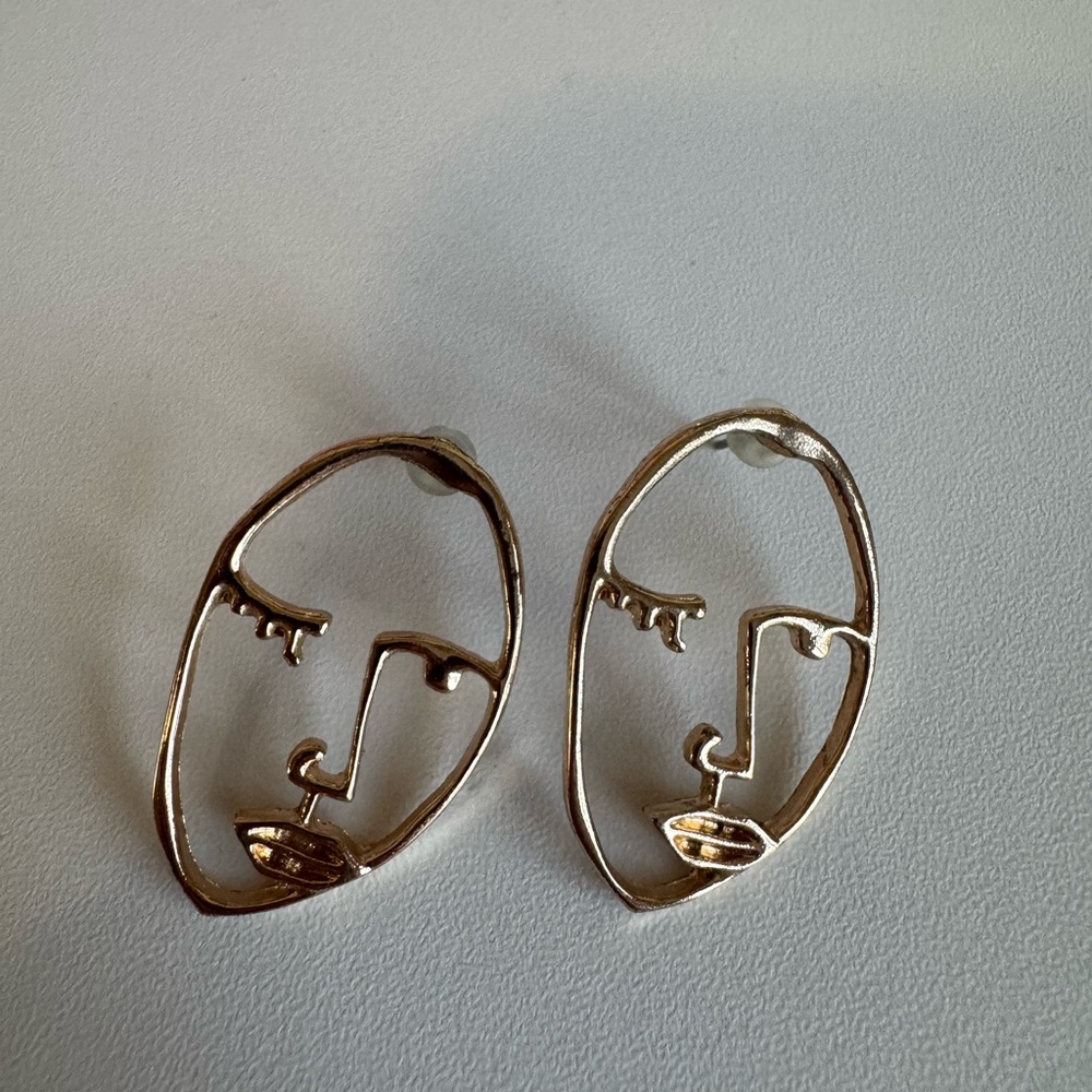 Abstract Face Gold Earrings